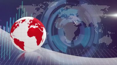 Dünya haritası ve dijital grafikler üzerinde küresel veri analizi animasyonu. teknoloji, yenilik, istatistik, görselleştirme, ağ, eğilimler