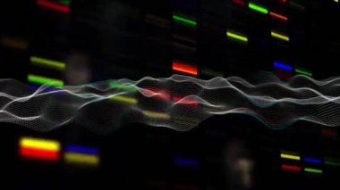 Renkli genetik kodlar üzerinden DNA dizilimi oluşturuluyor. Genetik, animasyon, biyoteknoloji, bilim, teknoloji, biyoenformatik
