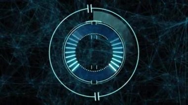 Parlayan çizgiler ve geometrik desenlerle geleceksel dairesel arayüz animasyonu. Teknoloji, dijital, bilim kurgu, soyut