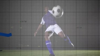 Futbol oyuncusunun sahaya atlaması üzerine grafik ve veri analizi. Spor, teknoloji, dinamik, performans, istatistik, atlet