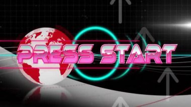 Başlangıç metni animasyonunu dünya ve dijital şebeke arkaplanı üzerinden başlat. Oyun, sanal, teknoloji, fütüristik, siber uzay, etkileşimli