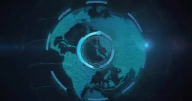 Siyah arkaplandaki dünya çapında taramaların animasyonu. Küresel teknoloji, bilgisayar ve dijital arayüz kavramı, dijital olarak oluşturulmuş video.