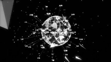 Veri noktaları ve geometrik şekilli dijital küre, ağ bağlantıları animasyonu. Teknoloji, bağlantı, fütüristik, küresel, sanal