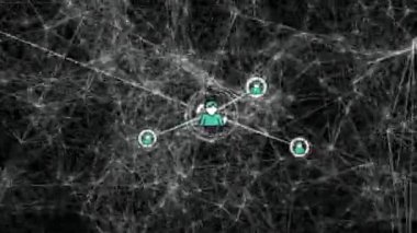 Birbirine bağlı avatarlar üzerinden bağlantılar ve veri işleme animasyonu ağı. Ağ, bağlantı, dijital, teknoloji, iletişim, görselleştirme