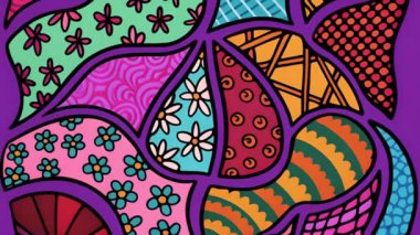 Renkli soyut desenler ve çiçek ve geometrik tasarımlarla animasyon şekilleri. canlı, dijital sanat, yaratıcılık, modern, sanatsal, dekoratif