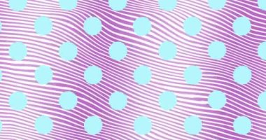 Dalgalı mor ve beyaz çizgilerin üzerinde mavi daireler çiziyor. Soyut, dijital, modern, tasarım