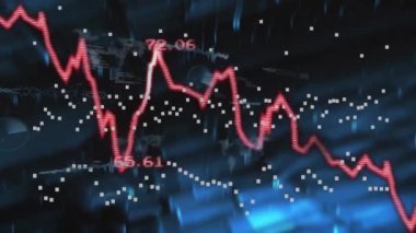 Finansal veriler ve borsa eğilimleri dijital arkaplan üzerine animasyon. Ekonomi, finans, yatırım, ticaret, analitik, iş