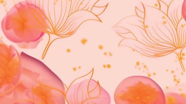 Açık arkaplanda pembe ve turuncu çiçekli animasyonlar. Çiçekler, soyut, dijital, çiçek açan, renkli, bahar