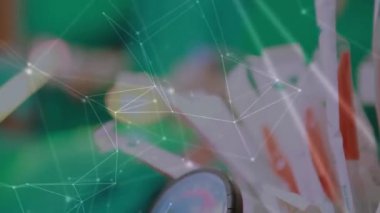 Ameliyat, ağ bağlantıları olan tıp uzmanları animasyon örtüsü. Sağlık, teknoloji, yenilik, takım çalışması