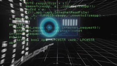 Şebeke benzeri sanal ortamda programlama kodu üzerinden gelecekteki hedef animasyonu. teknoloji, siber, kodlama, dijital, arayüz