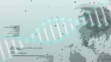 Beyaz arkaplan üzerinde veri noktaları ve kodlama animasyonu olan dijital bir küre. Teknoloji, ağ, bağlantı, gelecek, yazılım