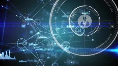 Soyut arkaplan üzerinde bağlantı ağı ve veri işleme animasyonu. Teknoloji, dijital, bağlantı, geleceksel, bilgi