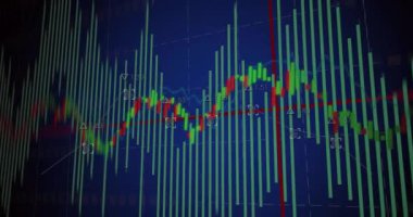 Finansal veriler ve borsa analizleri mavi arka planda. Finans, işletme, ekonomi, büyüme, yatırım