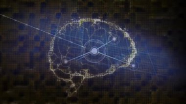 Birbirine bağlı düğümler dijital beyin oluşturuyor, sinirsel ağ animasyonu. Yapay zeka, makine öğrenme, teknoloji, yenilik, fütüristik, veri