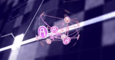 Bilgisayar kodu arkaplanı üzerinden bağlantılar ve veri işleme animasyonu ağı. Teknoloji, dijital, ağ