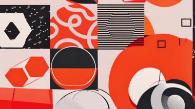 Soyut geometrik şekiller ve desenler kırmızı, siyah ve beyaz renklerde animasyon. design, motion, modern, minimal, digital, background