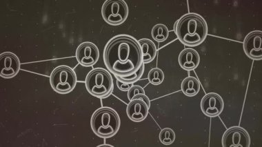 Koyu arkaplan üzerinde kullanıcı simgeleri ve bağlantılar ağı. Ağ, bağlantı, teknoloji, dijital, iletişim, internet kavramı