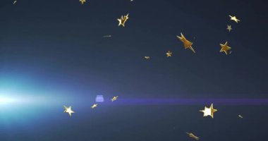 Koyu mavi arkaplan üzerine düşen altın yıldızlar ışık parıldıyor. 