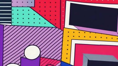 Teknoloji ortamındaki veri sunucuları üzerinde soyut geometrik şekiller animasyon oluşturur. dijital, geleceksel, ağ, bilgi, 3D, görselleştirme