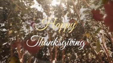 Sonbahar yapraklarından düşen Şükran Günü animasyonunuz kutlu olsun. Kutlama, tatil, düşen yapraklar, mevsimlik, mutluluk, şenlik