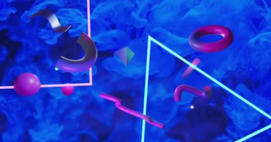 Teknoloji ortamındaki veri sunucuları üzerinde soyut geometrik şekiller animasyon oluşturur. dijital, geleceksel, ağ, bilgi, 3D, görselleştirme