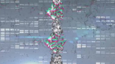 Bilimsel veriler, DNA dizileri ve ikili kodlama animasyonları işleniyor. Bilim, teknoloji, araştırma, analiz, biyoteknoloji.