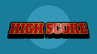 Mavi arka planda oklu yüksek skorlu metin animasyonu. Oyun, başarı, kutlama, hareket, sanal, rekabet