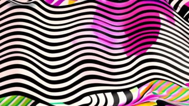 Renkli soyut şekiller ve dalgalı siyah beyaz çizgiler. design, pattern, motion, vibrant, digital art, dynamic