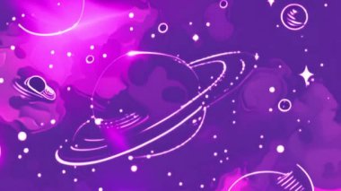 Girdap çizgileri ve mor arkaplanda parlayan parçacıkları olan soyut uzay temalı animasyon. kozmik, fütüristik, dijital, dinamik, sanatsal, ışık
