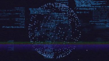 Karanlık arka planda veri noktaları ve kodlama animasyonları olan dijital bir küre. Teknoloji, geleceksel, küresel, bilgi, sanal