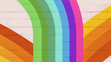 Renkli gökkuşağı animasyonu geometrik şekiller üzerinde dokulu arka planda. Soyut, canlı, modern, sanatsal, tasarım, dijital