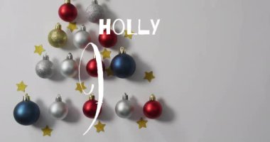 Holly Jolly Noel süsleri ve şenlikli dekorasyonlar üzerine metin animasyonu. tatil, kutlama, şen, mevsimlik, tipografi