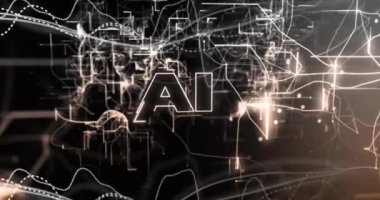 Yapay zeka metin arka planında soyut satırlar ve veri işleme animasyonu. Teknoloji, yapay zeka, dijital, geleceksel, yenilik