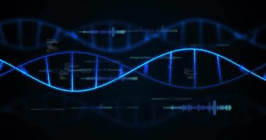 DNA dizisi ve ikili kodlama, bilimsel verileri animasyonda işlemek. Bilim, genetik, teknoloji.