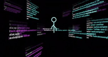 USB çubuğu anahtar deliği simgesi ile programlama kodu animasyonunu gösterir. Teknoloji, siber güvenlik, yazılım, yenilik, dijital, kodlama