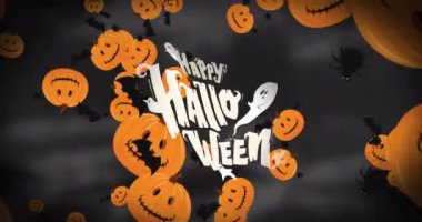 Cadılar Bayramı mesajları animasyonlu uçan balkabakları ve hayaletler. Kutlama, ürkütücü, bayram, bayram, selamlama