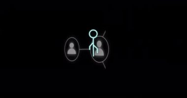 Kullanıcı simgeleri ile soyut arkaplan üzerinden dijital bağlantılar ve veri ağı canlandırılıyor. Teknoloji, iletişim, animasyon