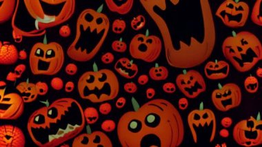 Çeşitli ifadeli Cadılar Bayramı balkabakları, ürkütücü yüz animasyonları. Jack-o 'fener, korkunç, süslemeler, ürpertici, kutlama, sonbahar