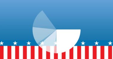 Yıldızların ve çizgilerin üzerindeki pasta grafiği canlandırılıyor. Bilgi, istatistik, veri görselleştirme, analiz, vatanseverlik, ABD