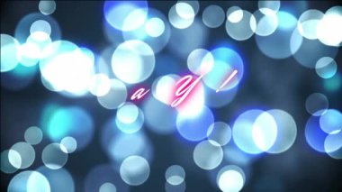 Teşekkür ederim! Bulanık mavi ve beyaz Bokeh ışıkları üzerinde metin animasyonu. Minnettarlık, takdir, kutlama, şenlik, geçmiş, tipografi