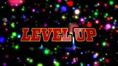 Metin animasyonunu siyah arkaplandaki renkli parlayan ışıkların üzerine ayarla. Soyut, neon, canlı, kutlama, dijital, fütüristik