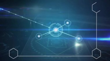 Mavi dijital arayüz arkaplanındaki ağ bağlantıları ve veri işlemesi canlandırılıyor. Teknoloji, bağlantı, ağ, iletişim, animasyon