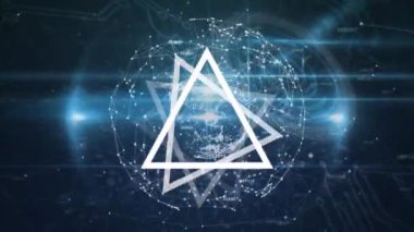 Dijital arkaplan üzerinden geometrik şekiller ve ağ bağlantıları canlandırılıyor. Animasyon, geometri, teknoloji, fütürist, soyut, görselleştirme