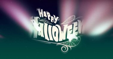 Işık gölgeleri üzerinde mutlu Cadılar Bayramı metni animasyonu. Cadılar Bayramı ve dijital arayüz kavramı, dijital olarak oluşturulmuş video.