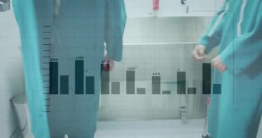 Hastane odasında ameliyat yapan cerrahların tıbbi veri tablolarını canlandırmak. Sağlık, ameliyat, veri görselleştirme, animasyon, teknoloji, tıbbi araştırma