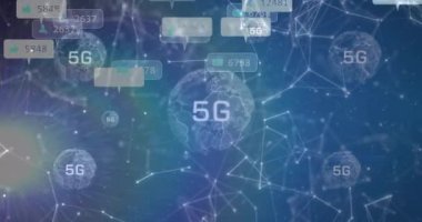 Dijital dünya haritası üzerinden 5G ağ ve veri bağlantıları. Teknoloji, bağlantı, küresel, geleceksel, iletişim, internet