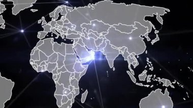 Parlak bağlantıları olan dünya haritası, karanlık arka planda küresel ağ animasyonu. dijital, teknoloji, siber, iletişim, geleceksel, dünya çapında