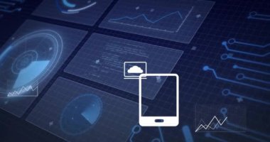 Finansal veri tabloları ve grafik animasyonları dijital arayüz arka planında. Finans, analitik, teknoloji, büyüme, ekonomi, yatırım