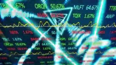 Soyut geometrik şekiller üzerinde borsa verileri ve finansal eğilimler. Finans, yatırım, ekonomi, analitik, büyüme, teknoloji