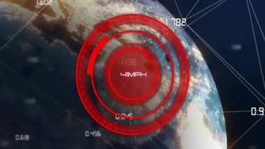 Hız göstergesi animasyonu Dünya 'ya uzaydan 100 mph hızında bakıyor. yüksek teknoloji, gelecek, teknoloji, ölçüm, konsept